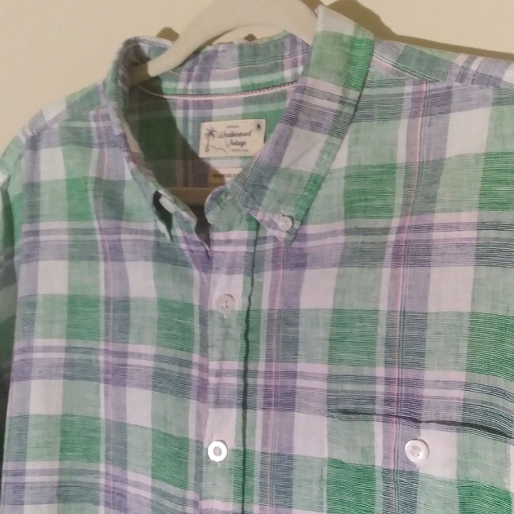 Weathproof Vintage Washable Linen Blue and Green Plaid Gorpcore Camp‎ Shirt XXL